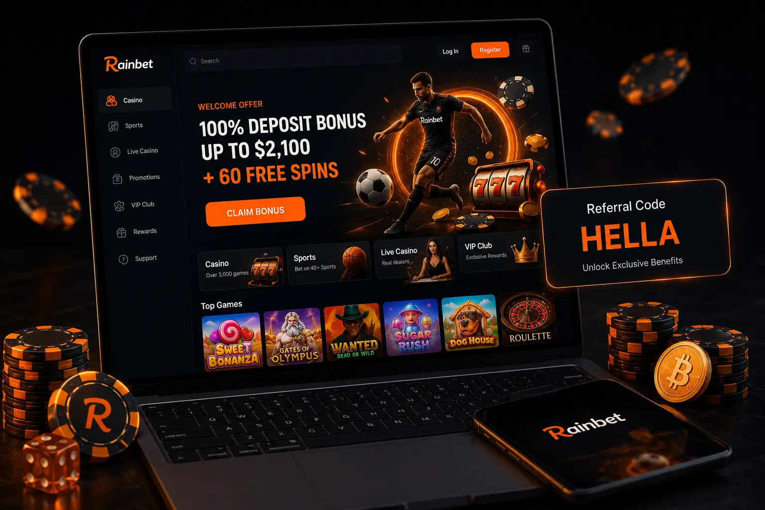 Rainbet casino and sportsbook on desktop and mobile